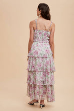 Peach Lavender Floral Ruffled Maxi Dress