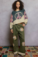 Vintage Moss Round neck long sleeve cut sew peace emblem knit POL top