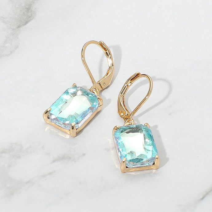Aqua Rectangular Glass Stone Drop Dangle Earrings