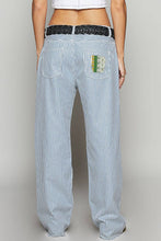 Stripe Denim Contrast patch denim woven twill bottom POL Pants