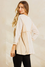 Beige Quarter Sleeve V Neck Babydoll Ces Femme Top 7/7/23 6588