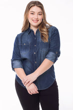 Dark Denim Plus Size Chambray Button Down Shirt 10/23/23 7230