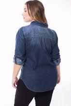 Dark Denim Plus Size Chambray Button Down Shirt 10/23/23 7230
