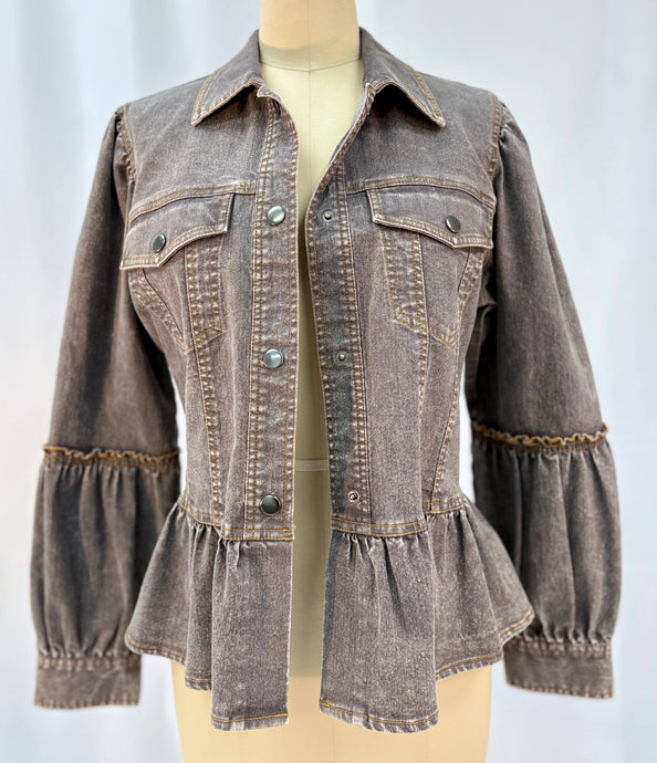 Acid Wash Ruffled Detail Denim Jacket