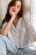 Pearl White 1/2 Sleeve Cropped Button Down Sequin POL Shirt 1/11/24 7854