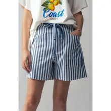 Blue Striped High-Rise Denim Shorts