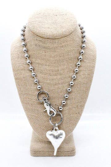 Heavy Silver  Heart Pendant Convertible Silver Chain Necklace: Single 8mm