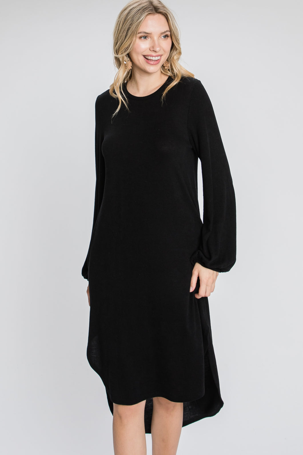 Charcoal Long Sleeve Side Slit Midi Dress 10/27/23 7369