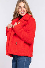 Orange Long Sleeve Notched Collar Side Pocket Sherpa Jacket
