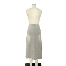 Vintage Blue Denim Skirt with Lace Ruffle Applique