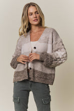 Mocha Multi Button Down Bubble Sleeve Knit Cardigan
