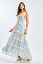 Light Blue Lace Maxi Dress with Layered Ruffle
