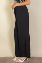 Drawstring waist wide leg minimalist pants: Washed Blue / S