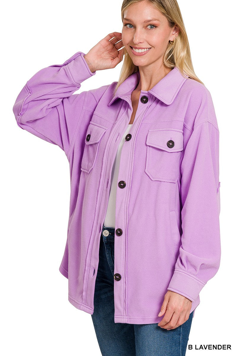 Bold Lavender Oversized Basic Fleece Zenana Shacket 11/16/23 7592