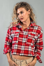 Black Western Inspired Cropped Button Down Plaid Flannel Urban Daizy Shirt