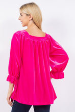Neon Pink Ruffled Sleeve Velvet Tunic Top 1/10/24 7847