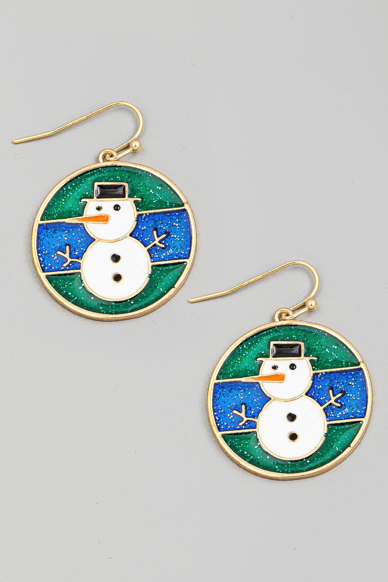 Gold Snowman Coin Disc Drop Christmas Earrings 11/1/23 7470