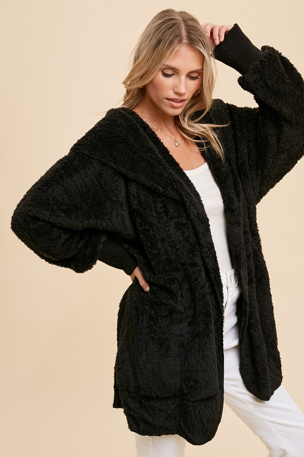 Black Faux Fur So Soft Plush Hoodie 11/16/23 7590