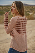 Brown Multi Diamond Print Contrast Long Sleeve Top 9/13/23 7035