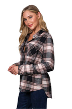 Jet Black Long Sleeve One Pocket Plaid Top