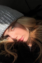 Silver Metallic Foil Knit Ribbed Beanie