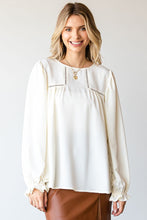 Ivory Back Button Closure Round Neck Ladder Trim Blouse 9/30/24 8985