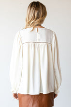 Ivory Back Button Closure Round Neck Ladder Trim Blouse 9/30/24 8985