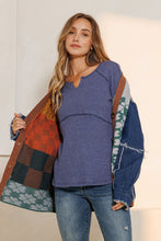 Navy Waffle Textured Fabric V Neck Top 9/13/23 7037