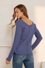 Navy Waffle Textured Fabric V Neck Top 9/13/23 7037