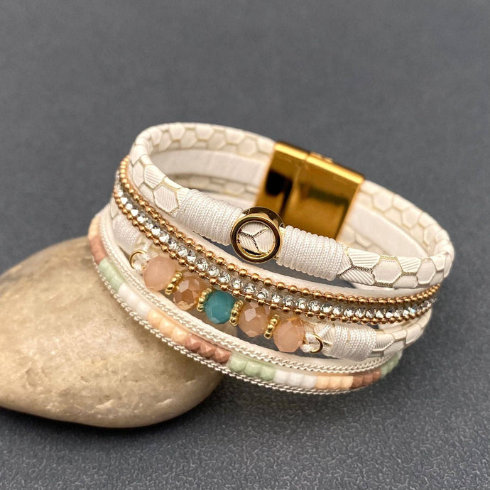 Rhinestone & Resin & Leather Multi-Layer Boho Bracelet