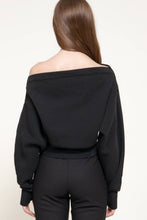 Black Long Sleeve Off The Shoulder Thumb Hole Inner Fleece Top