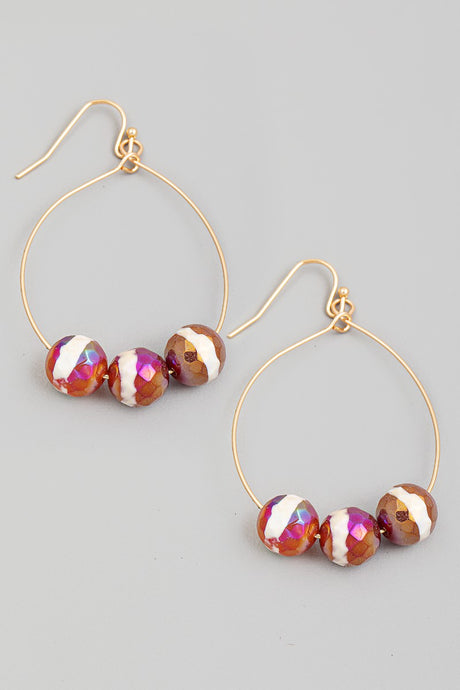 Gold Red Ball Bead Wide Hook Drop Earrings 11/1/23 7460