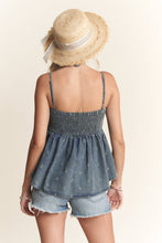 Denim Bow Accent Distressed Washed Top