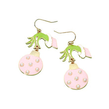 Gold Pink Grinch Christmas Ornament Charm Drop Dangle Earrings