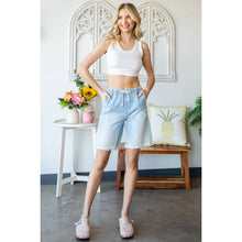 Light Denim Elastic Waist Denim Sweat Shorts