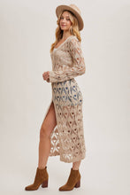 Natural Button Down Crochet Maxi Cardigan