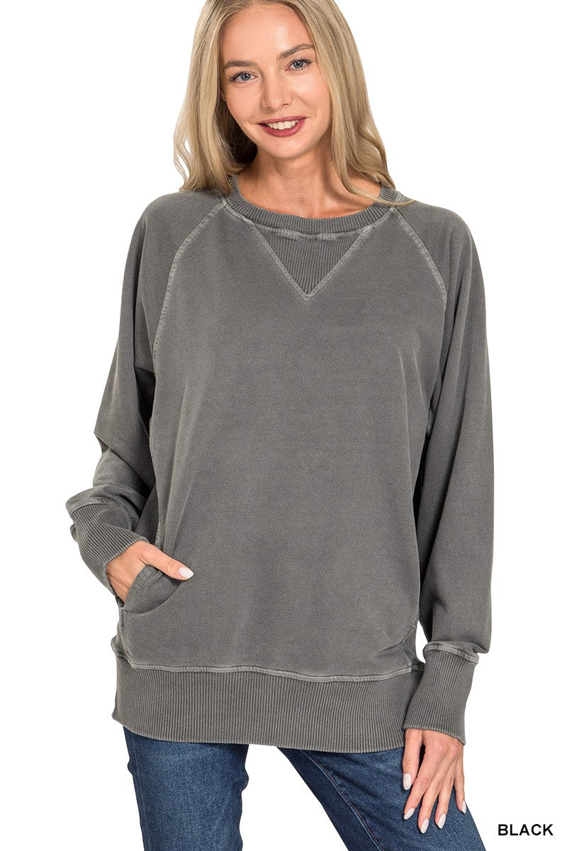 Black Pigment Dyed French Terry Zenana Pullover 10/27/26 1550