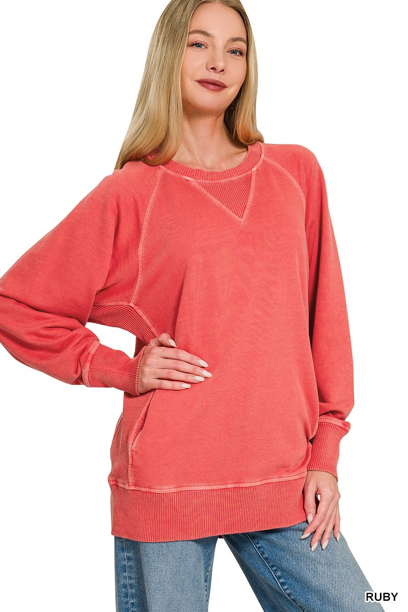 Ruby Pigment Dyed French Terry Zenana Pullover 10/27/26 1551