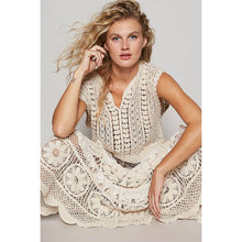Natural V-neck sleeveless solid crochet POL top
