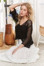 Black Front Drawstring Crochet Top