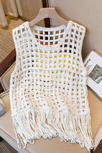 White Fringe Open Weave Sleeveless Vest