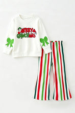 White Christmas application top and multi color stripe bottom