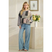 Dolphin Washed Patchwork Fabric Mixed Long Sleeve Oli+Hali Top