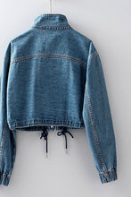 Blue Utility Cropped Drawstring Hem Stand Collar Denim Urban Daizy Jacket