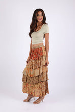 Amber Hue Line Tiered Patchwork Ruffle Maxi Skirt