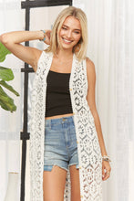 White Long Crochet Sleeveless Cardigan Vest