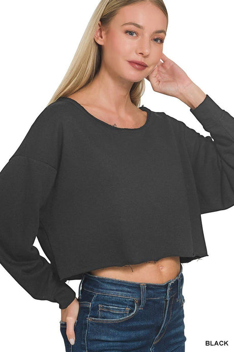 Black French Terry Boatneck Crop Top
