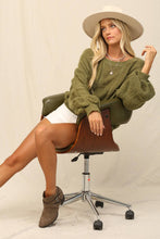 Terra Moss Pullover With Exaggerated Ruching Sleeves