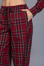 Wine Navy Wide Leg Plaid Woven Pants