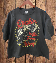 Vintage Black Rockin in the Free World  Oversized  Cropped  T- shirt